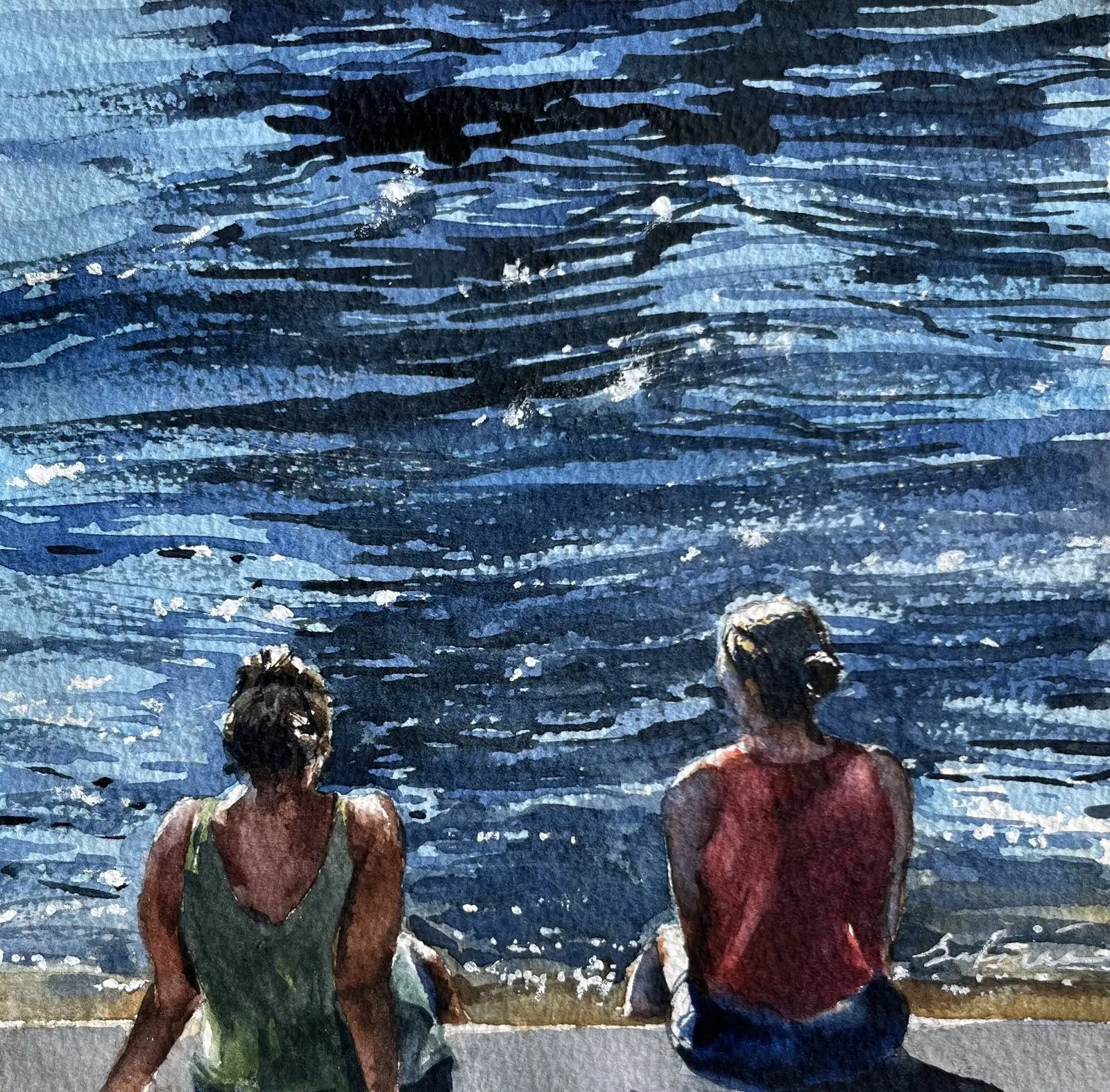 Akvarell Vänninor av Kourosh Safinia