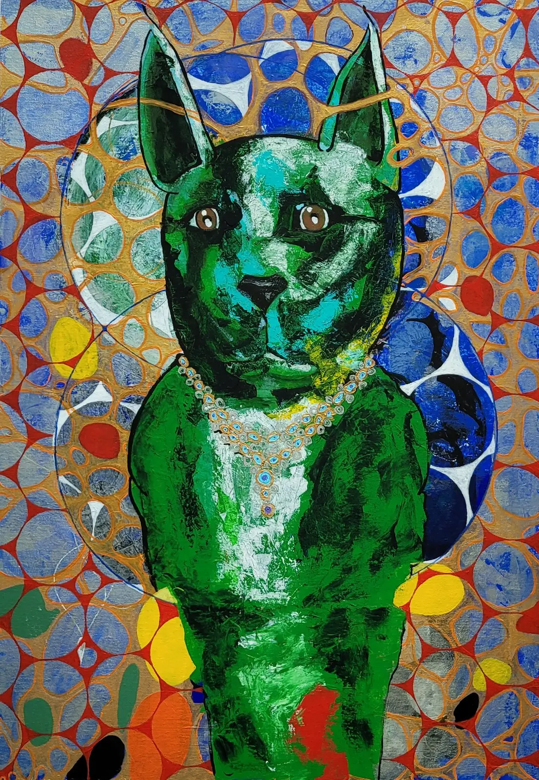 Akrylmålning Grön hund av Mats Säther