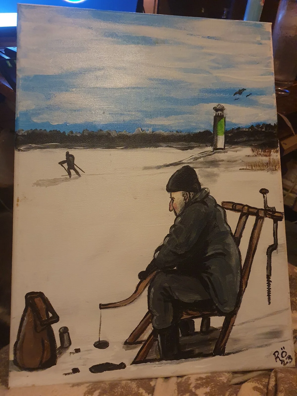 Akrylmålning Fiske på isen av Rolf Österberg