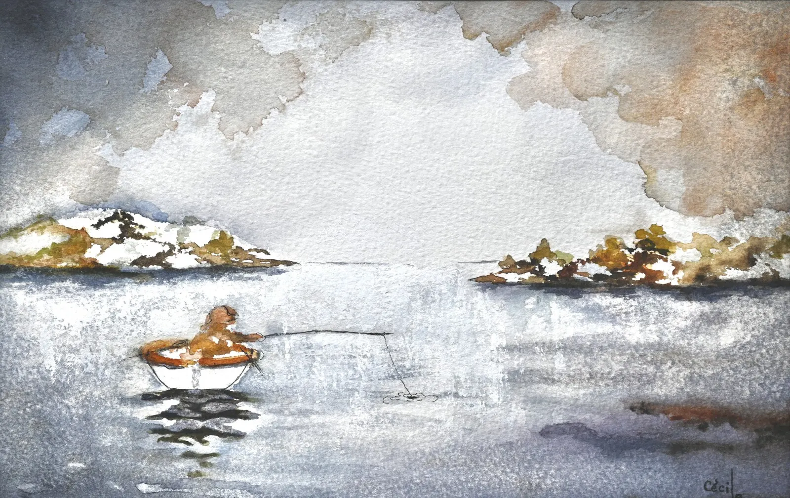 Akvarell Fiskares Ro av Cécile Hansson