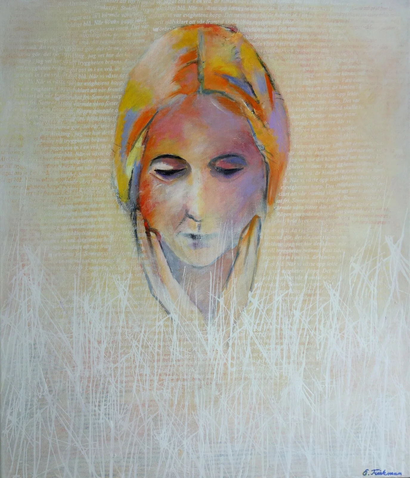 Akrylmålning Fundersam av Eva Friskman