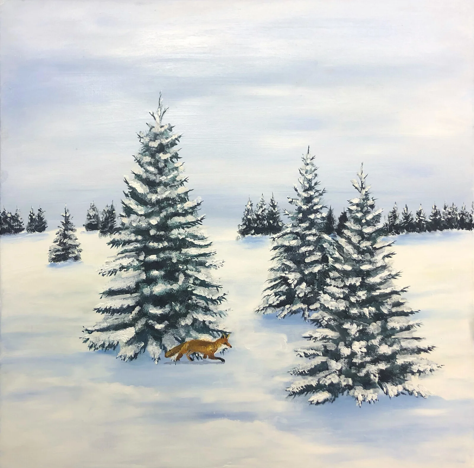 Oljemålning Vintergranar av Filippa Andersson