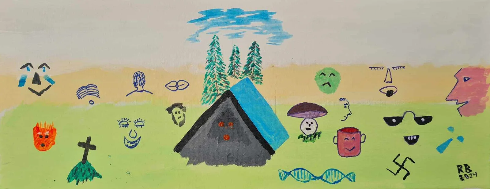 Akrylmålning Tältläger för oliktänkande av Rolf Brobeck