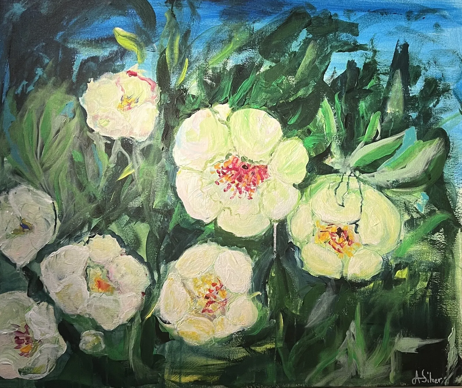 Akrylmålning Dream of Peonies av Annika Silver