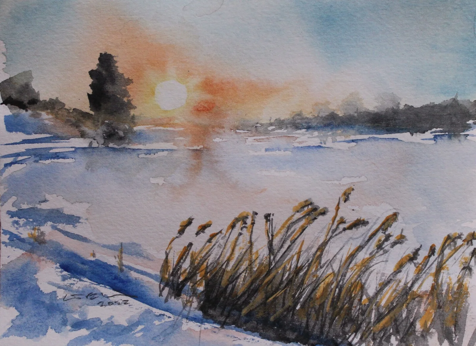 Akvarell Soluppgång av Göran Ekström