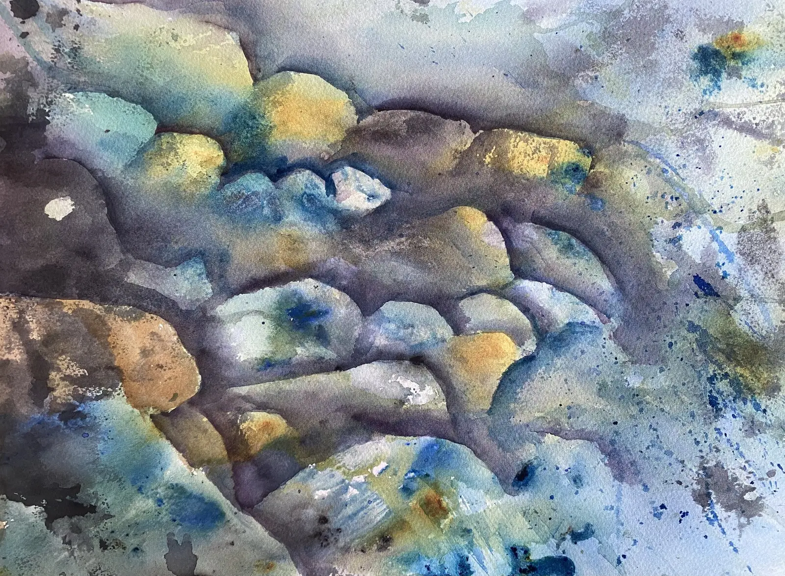 Akvarell Hav och stenar av Margareta Mattsson