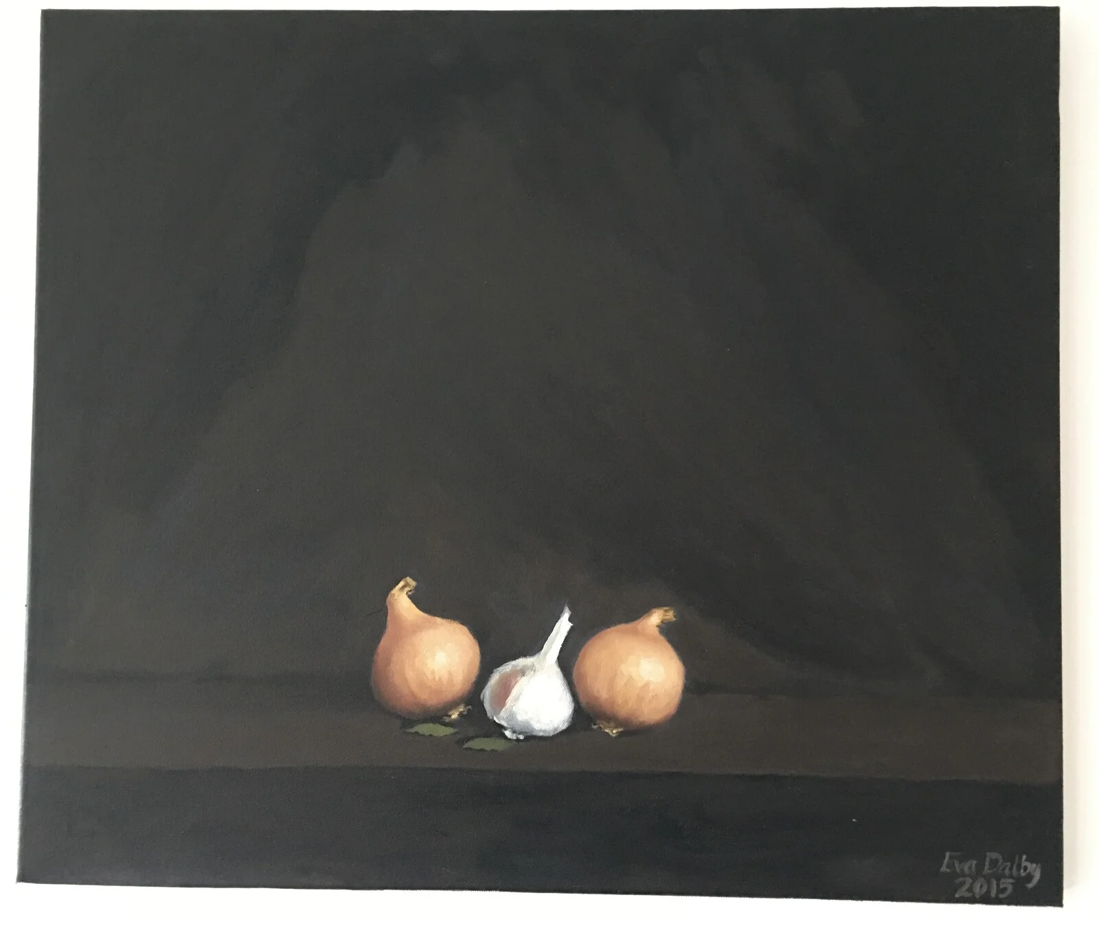 Oljemålning Stilleben Onion & Garlic av Eva Dalby