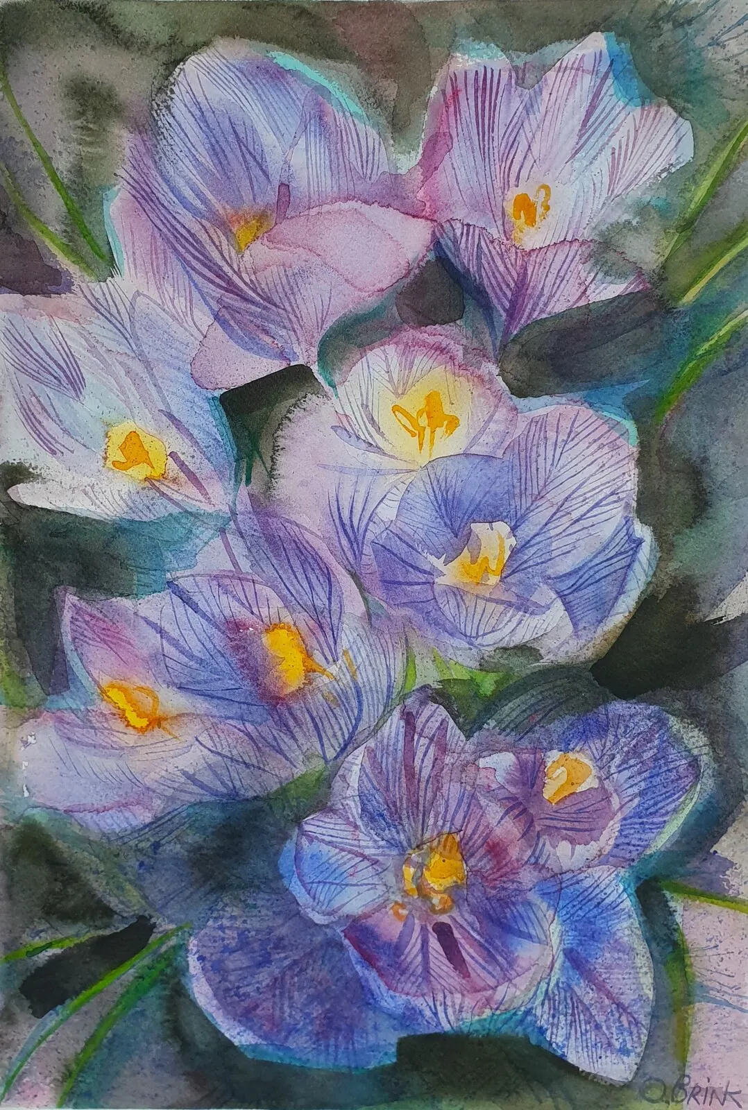 Akvarell Crocuses (inramad) av Olga Brink Art