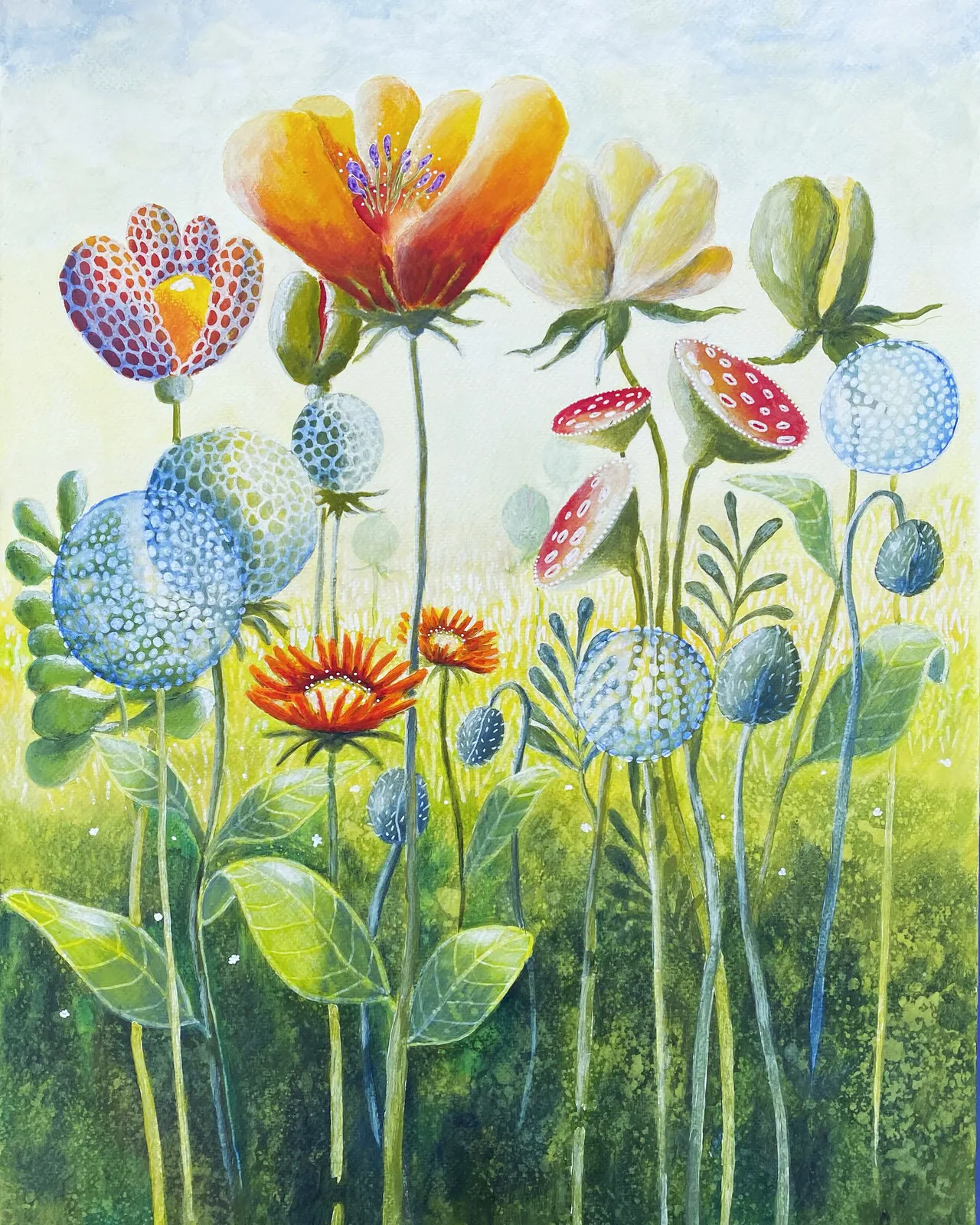 Akrylmålning I min mormors trädgård av Marie Bäckström Karlsson