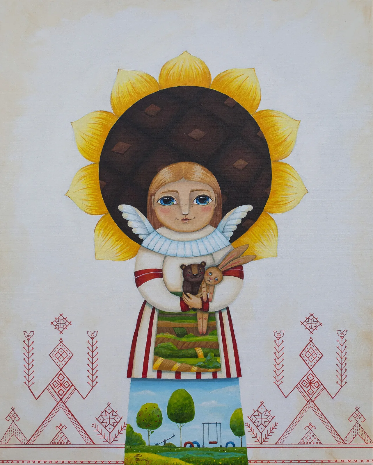 Akrylmålning Angel keeper of happy childhood. Folk of Ukraine av Aleksandra Paranchenko