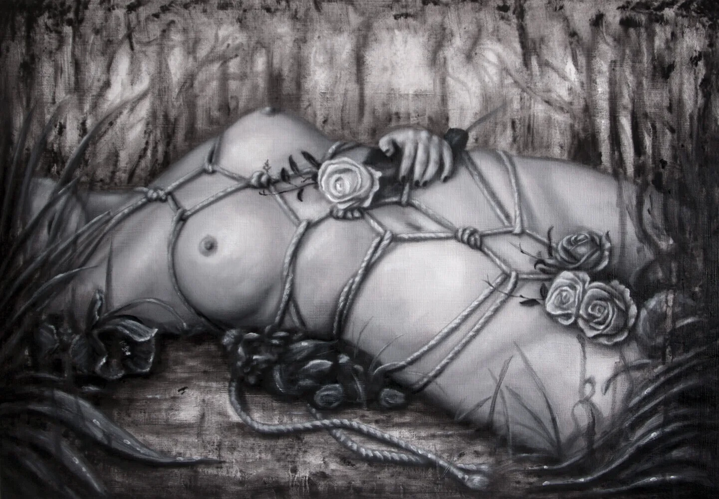 Oljemålning Her sinful paradise av Sandra Hultsved