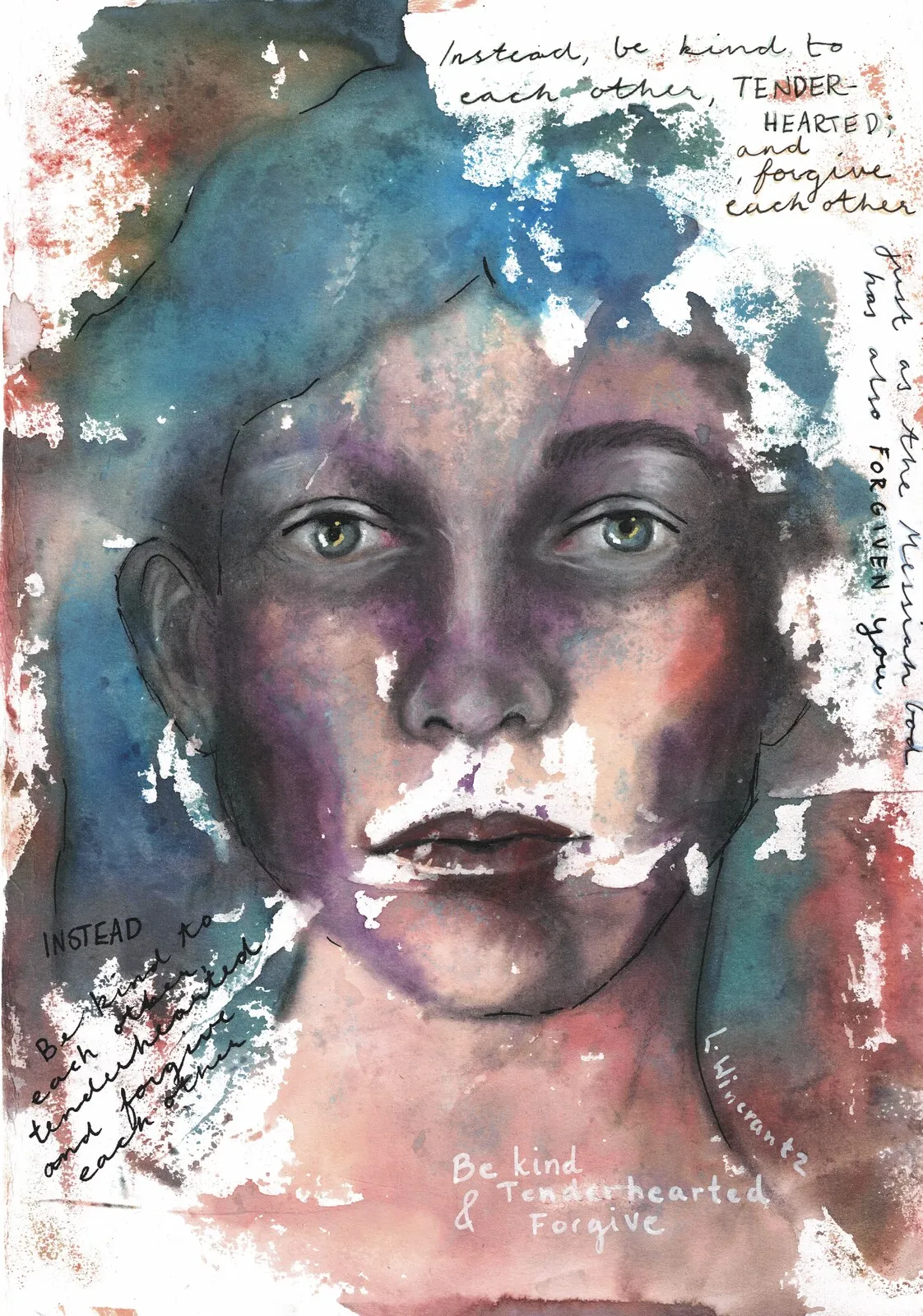 Akvarell Be kind av Louise Wincrantz