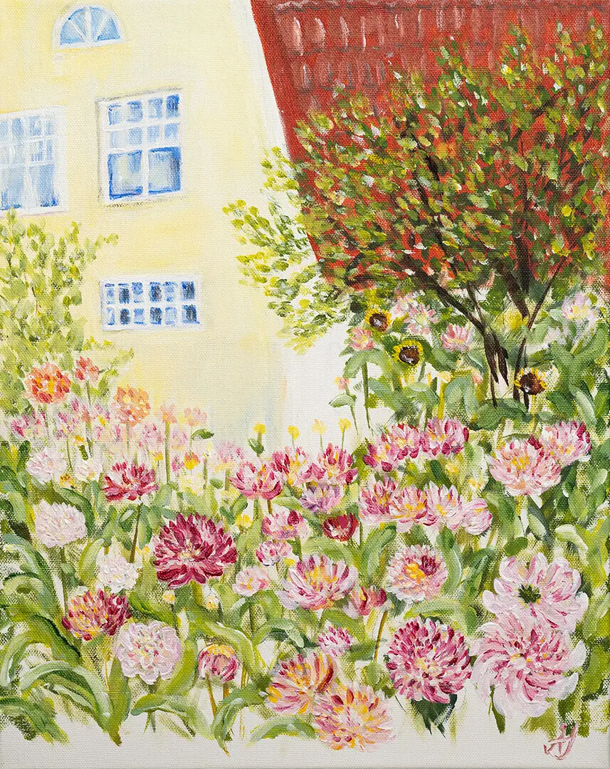Akrylmålning Flower garden flowers av Åsa Jäderlund