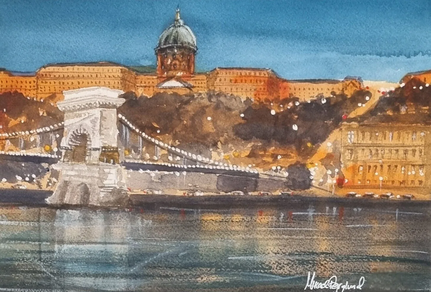 Akvarell Buda Castle av Mikael Berglund