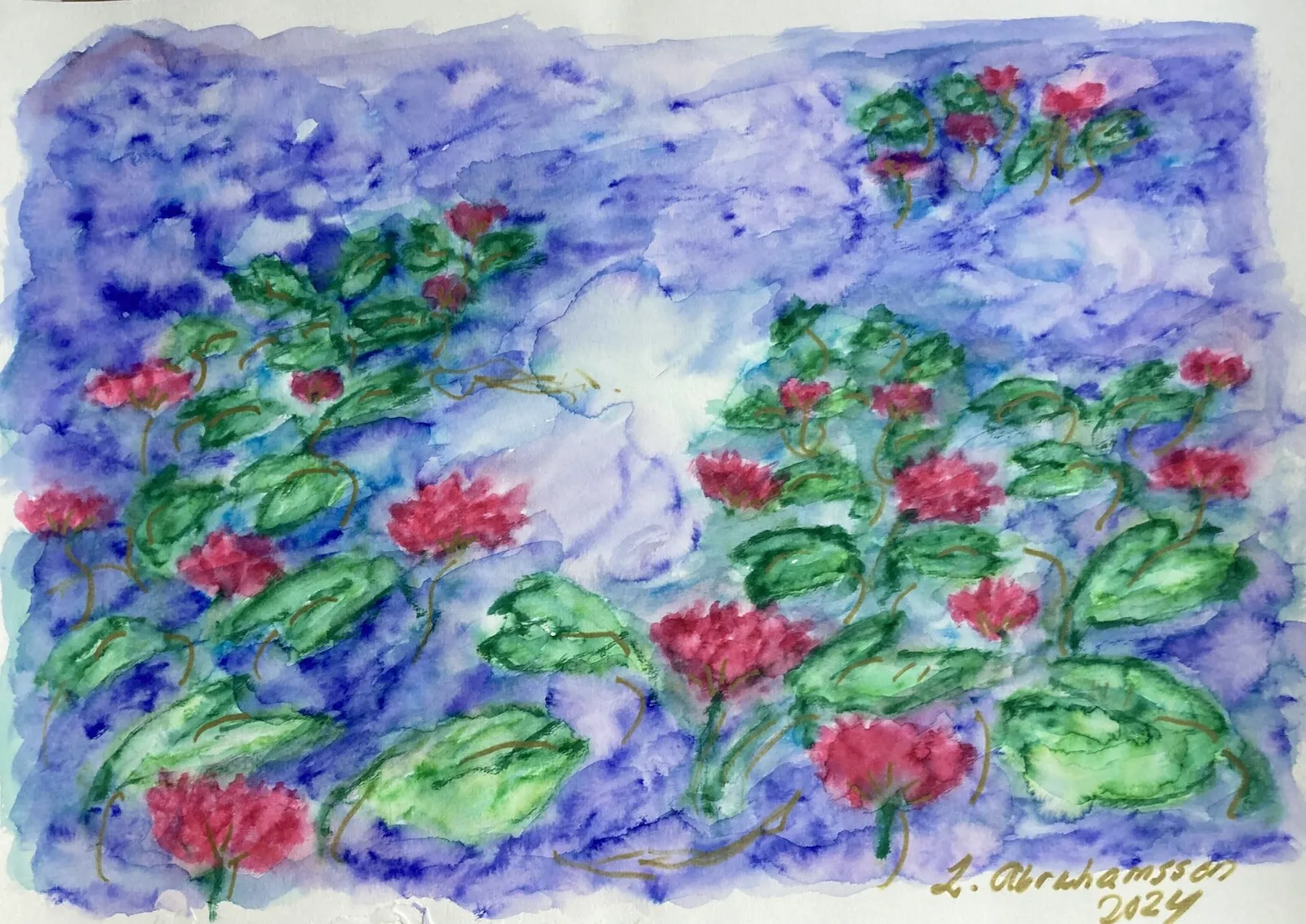 Akvarell Näckens rosor av Linda Abrahamsson La Arts Sweden