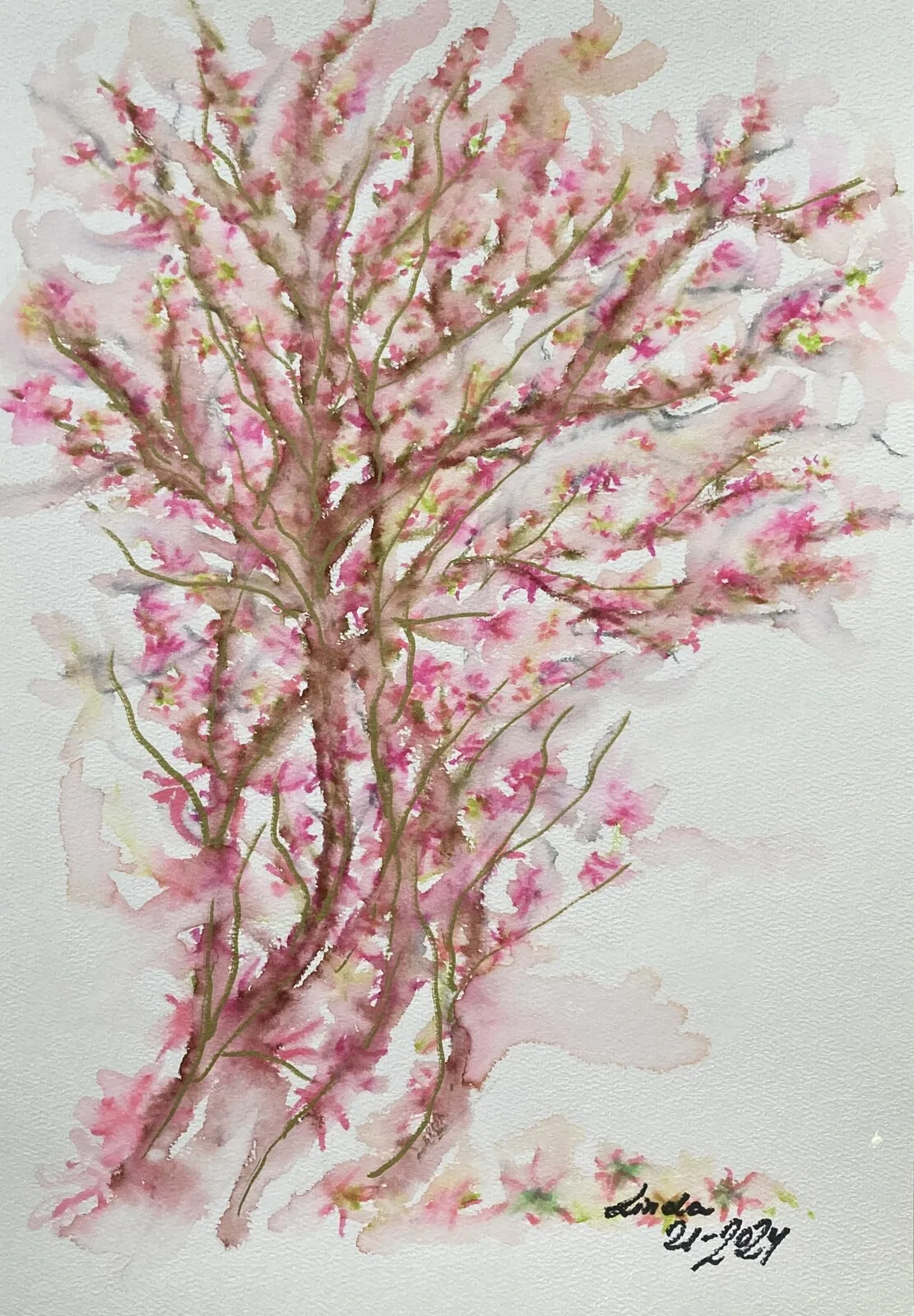 Akvarell Körsbärsblomningen i år av Linda Abrahamsson La Arts Sweden