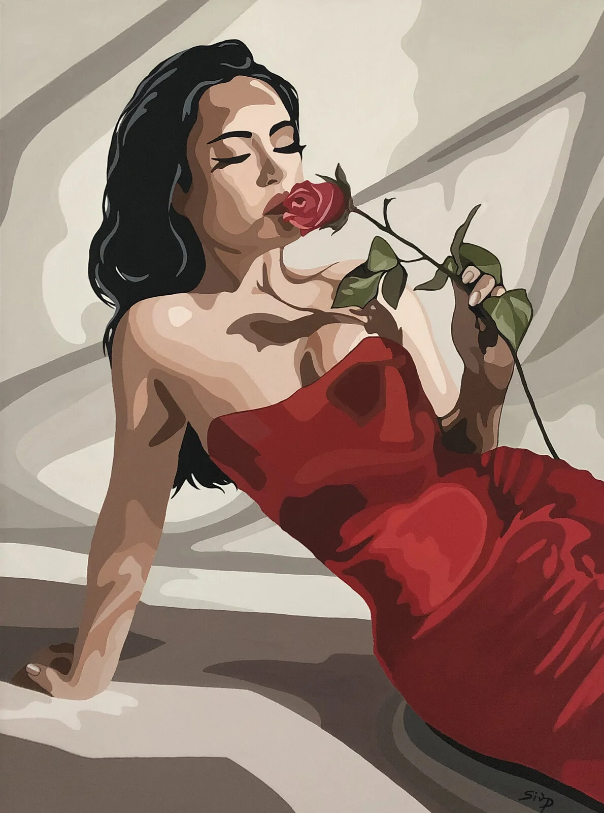 Akrylmålning Red Rose av Siv Pettersson