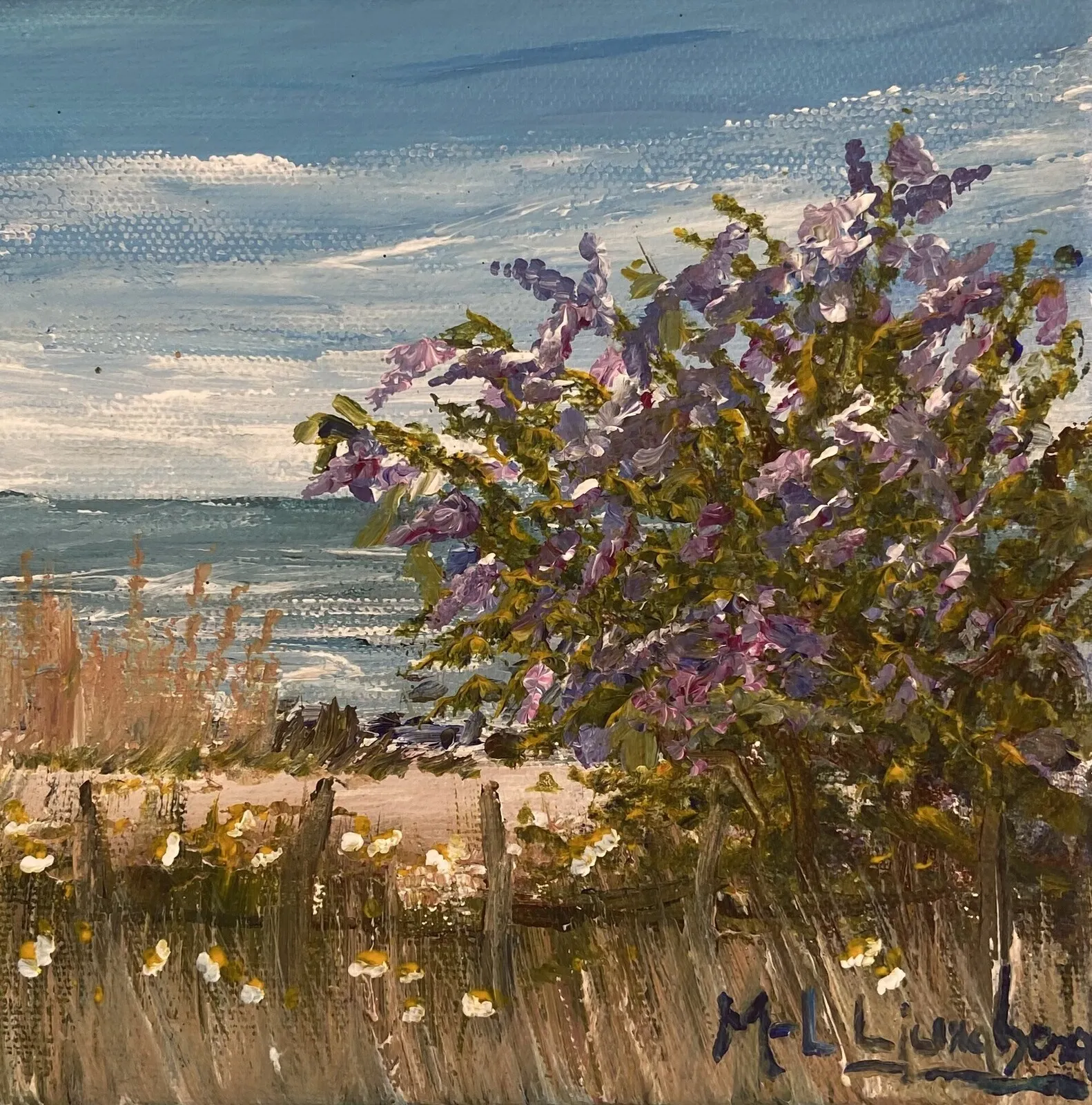 Akrylmålning Syrenen vid havet av Marie-Louise Ljungberg