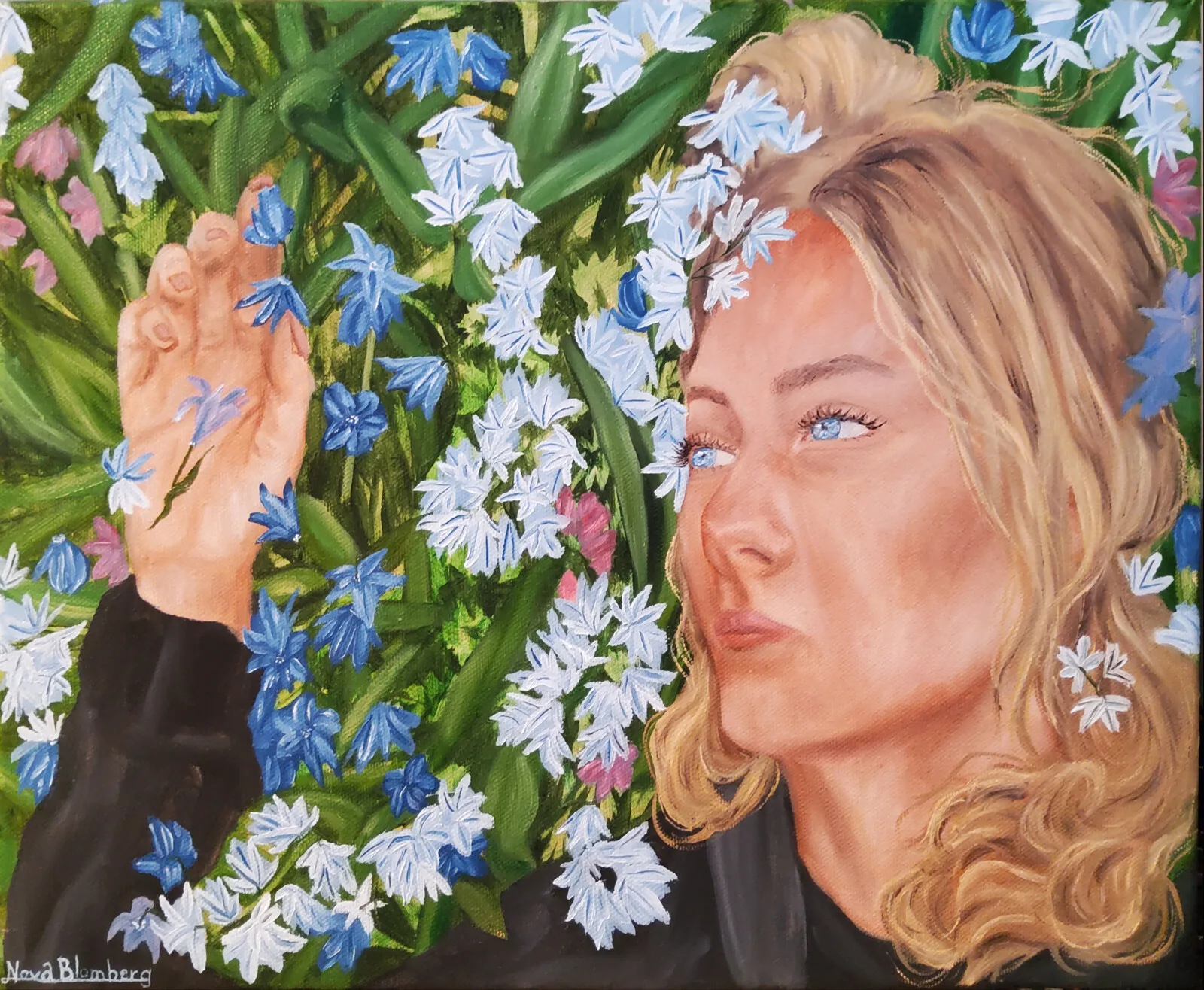 Oljemålning Nr 4  i "blomsterserien" av Nova Blomberg