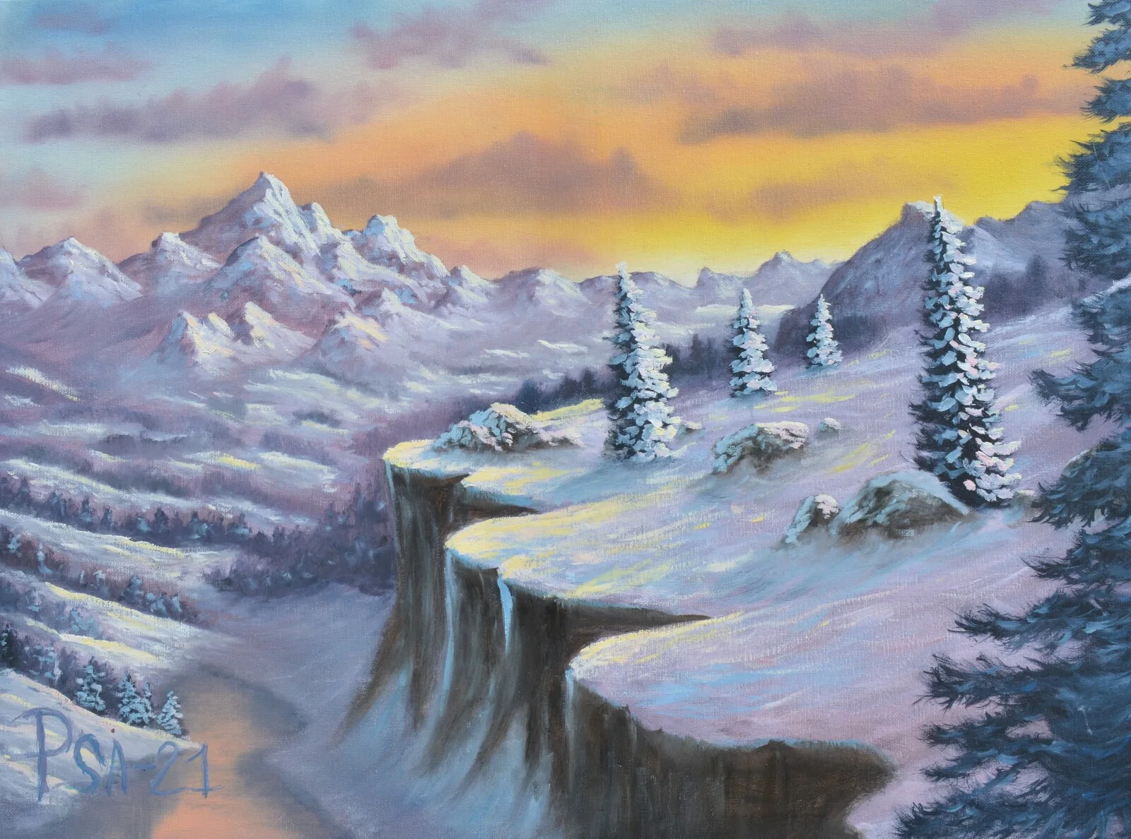 Oljemålning Lila solnedgång av Pernilla Sävestrand