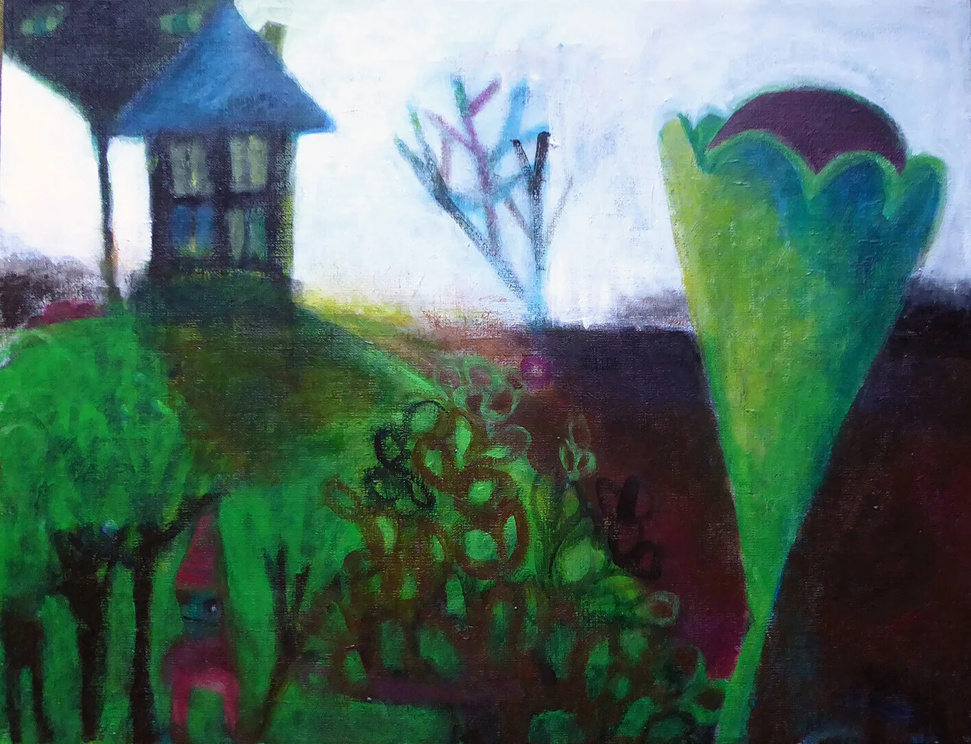 Akrylmålning A sad house av Pernilla Deurell