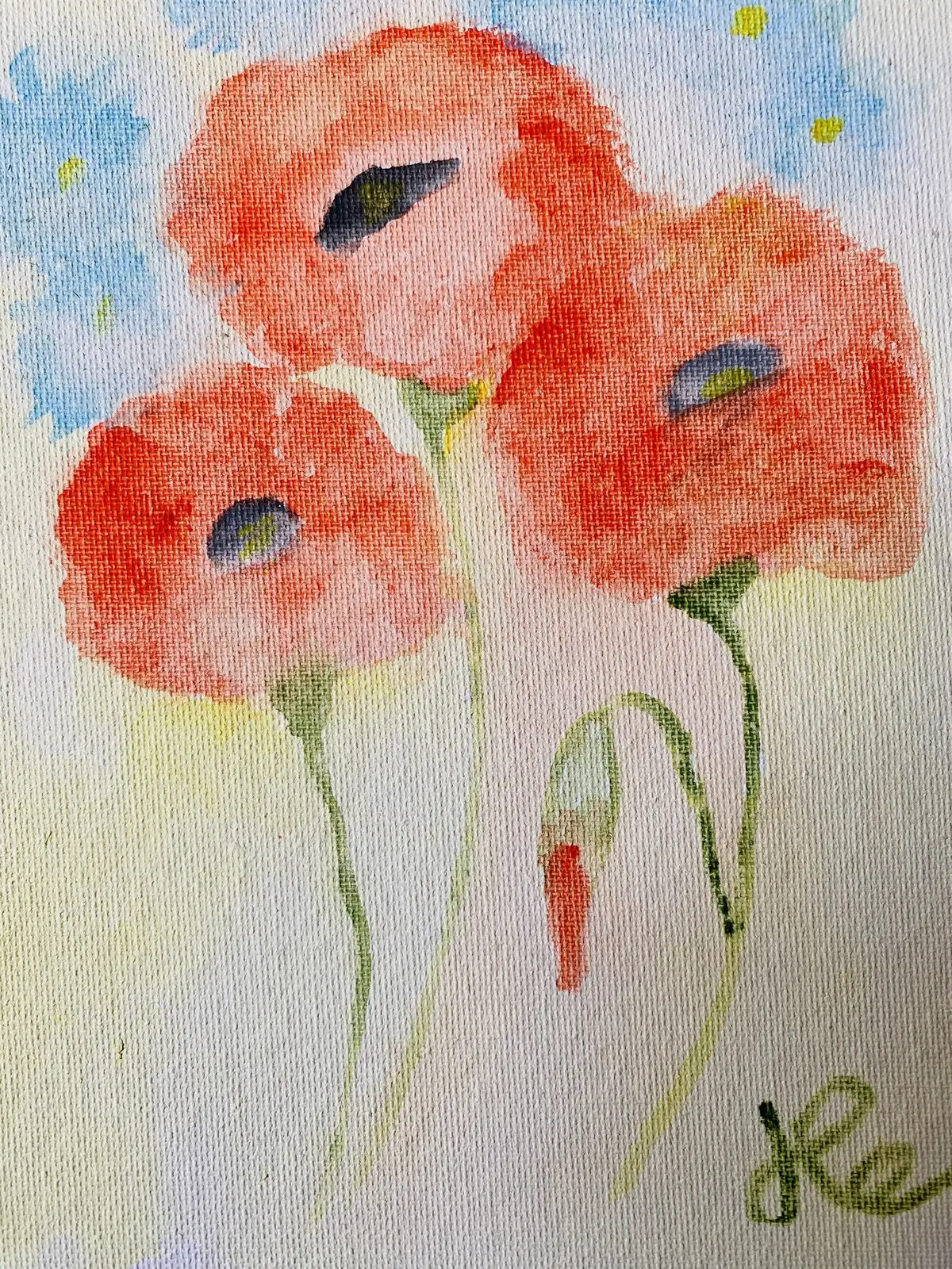 Akvarell Vallmor och blåklint av LiliAllie Karlsson