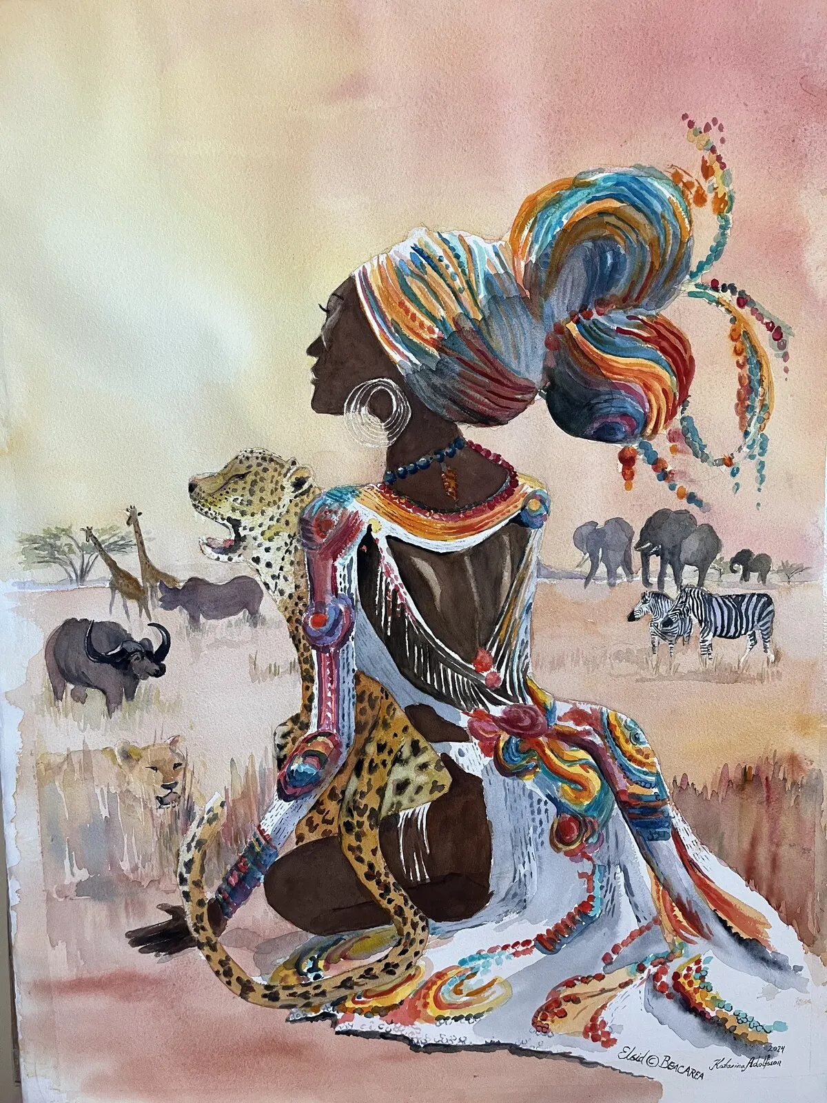 Akvarell Harmoni Moder jord, i Savannskrud av Katarina Adolfsson