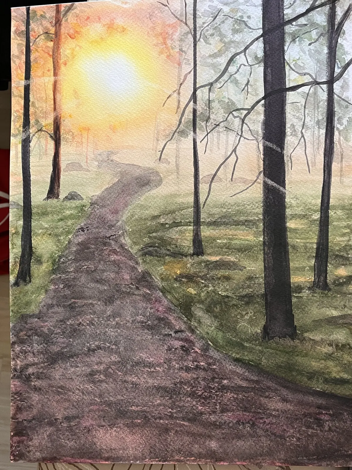 Akvarell Morgonpromenad på åsen av Inga-Lill Liback Joona