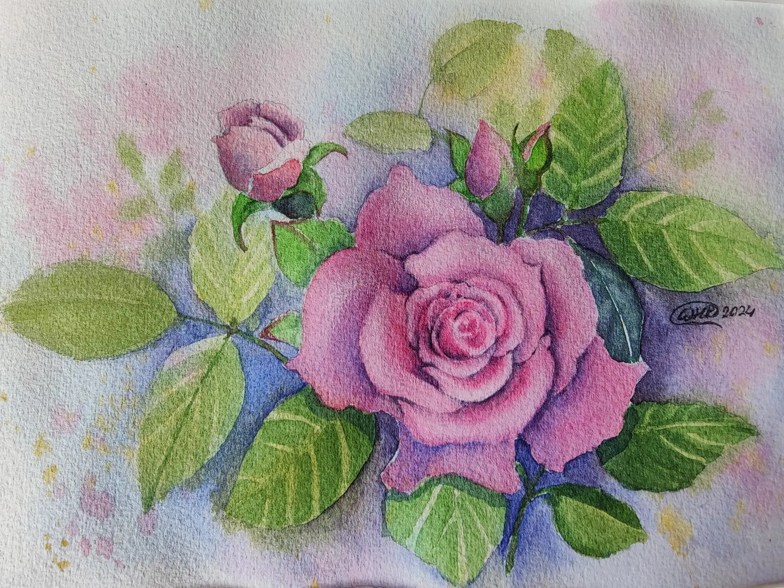 Akvarell A song of rose av Wei Hing Rosenkvist