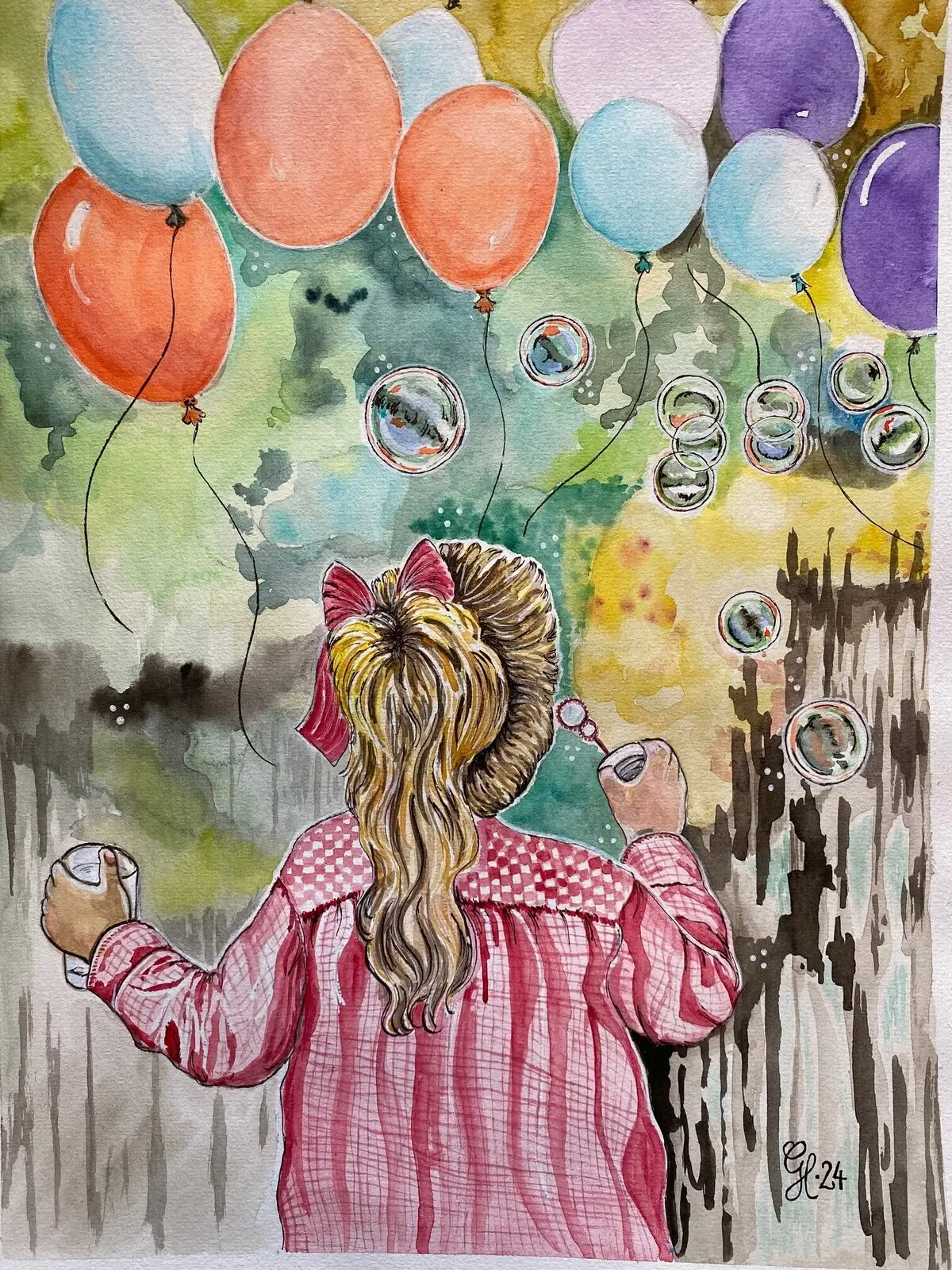 Akvarell Bubblor och ballonger av Gunilla Hultman