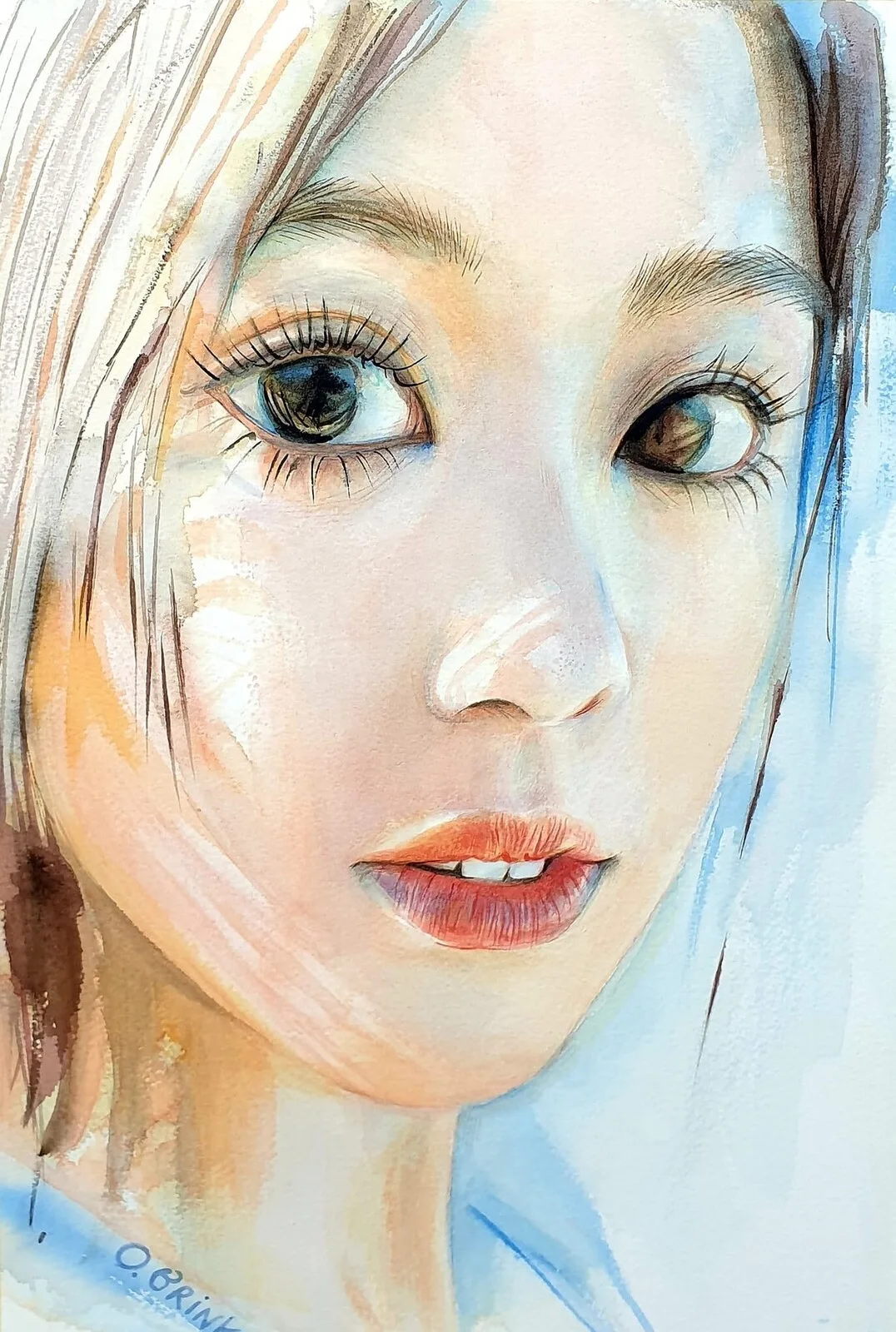Akvarell Japanese Girl (inramad) av Olga Brink Art