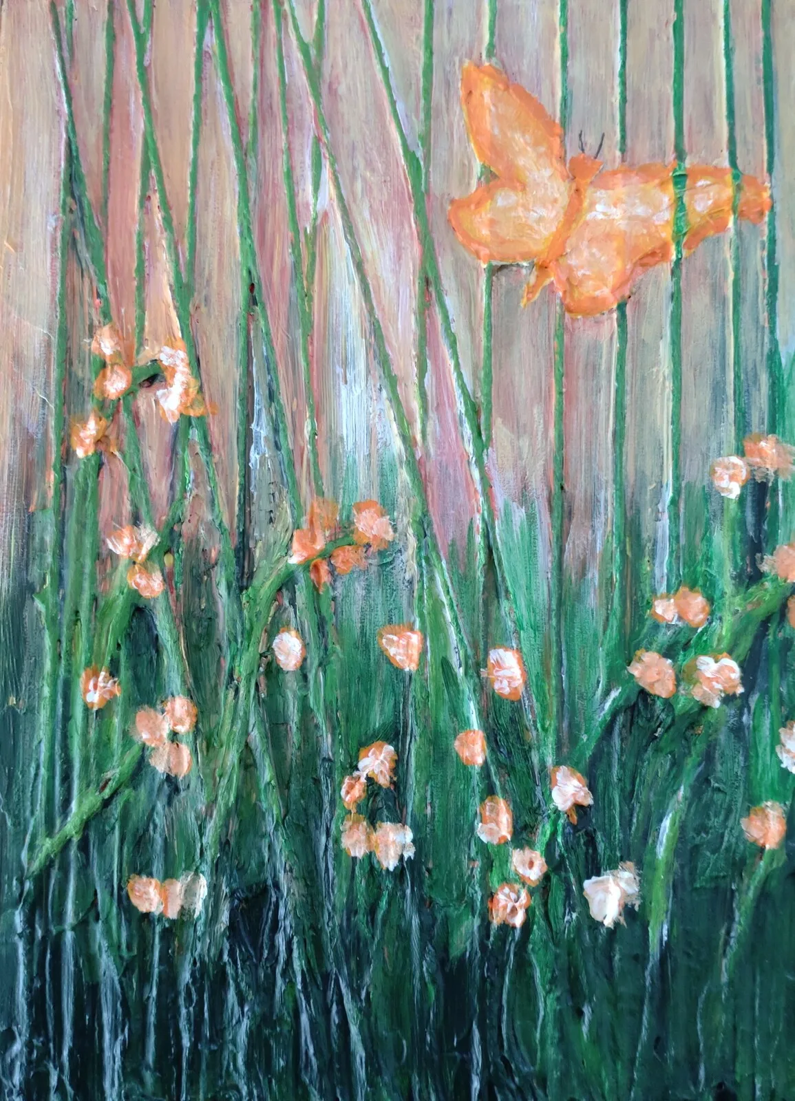 Akrylmålning Orange fjäril av Ingegerd Persson