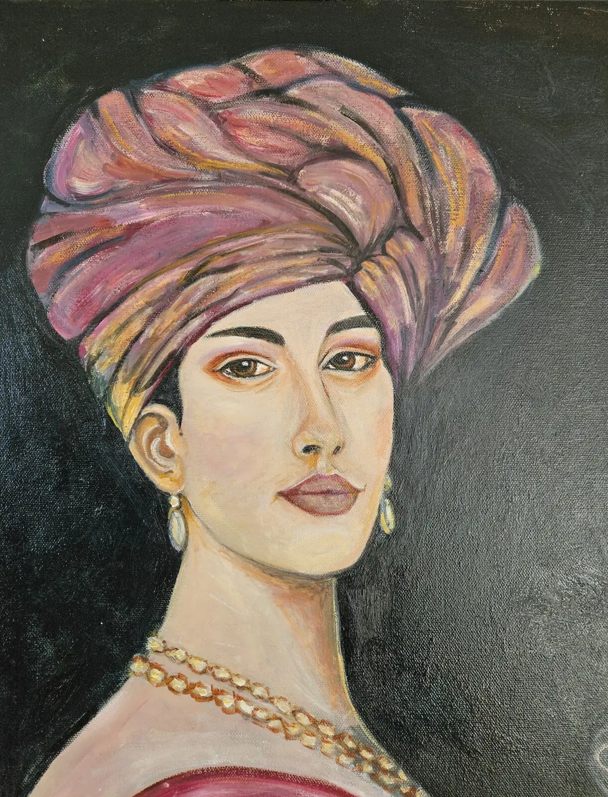 Oljemålning Kvinna med turban av Elisabeth Nicolini