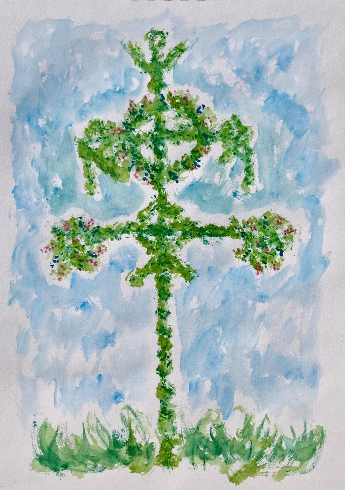 Akvarell Midsommarstång av Linda Abrahamsson La Arts Sweden