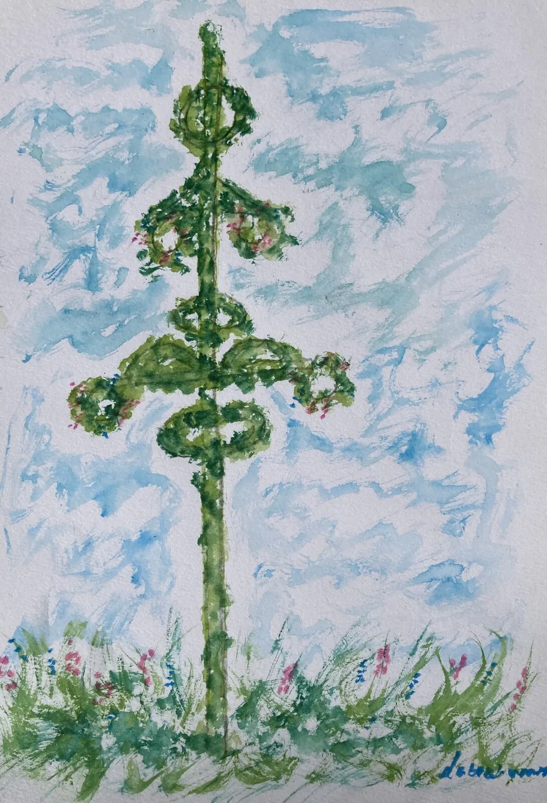 Akvarell Midsommar av Linda Abrahamsson La Arts Sweden