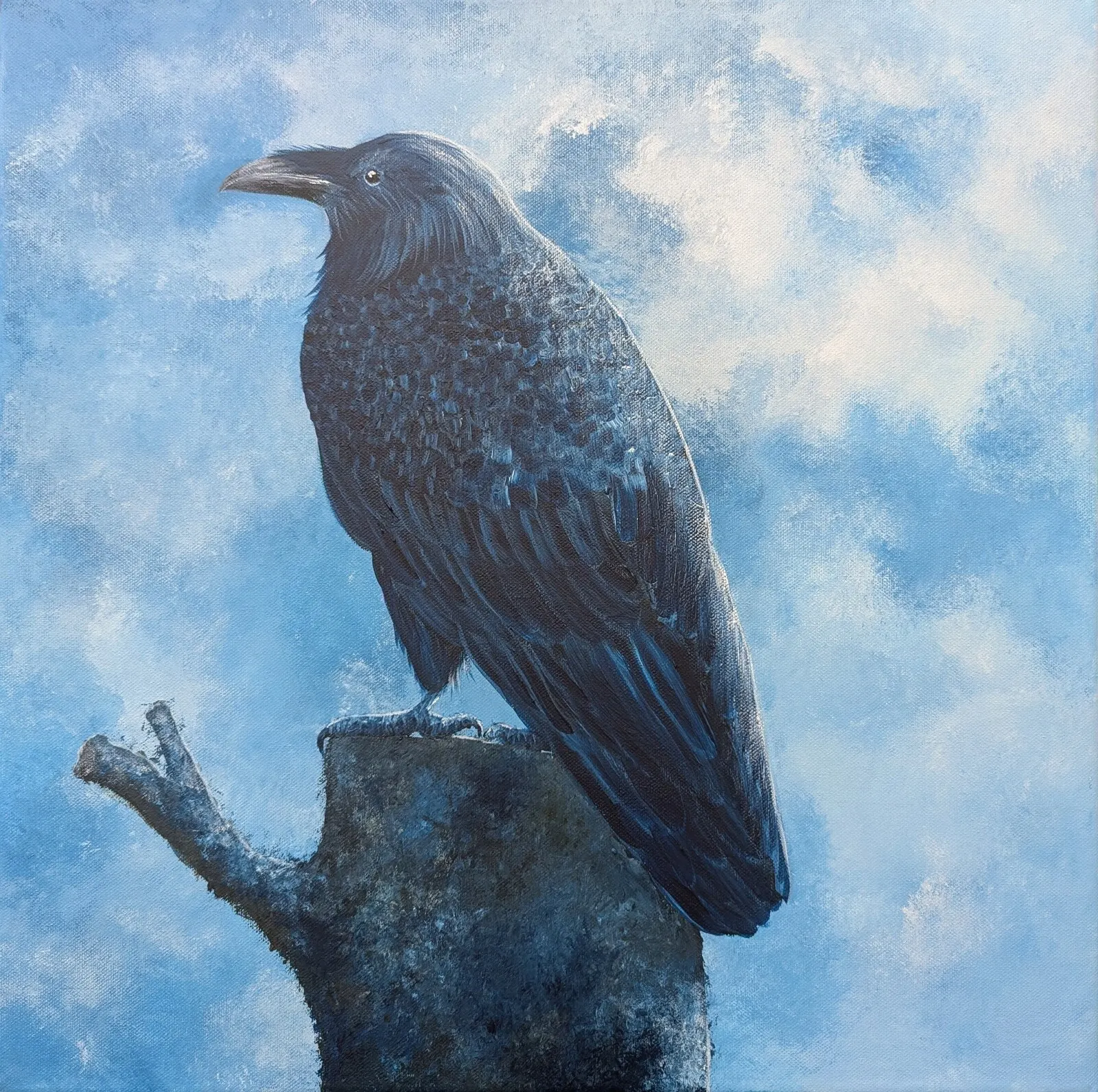 Akrylmålning Mrs Raven meditates av Tutta Domenstam