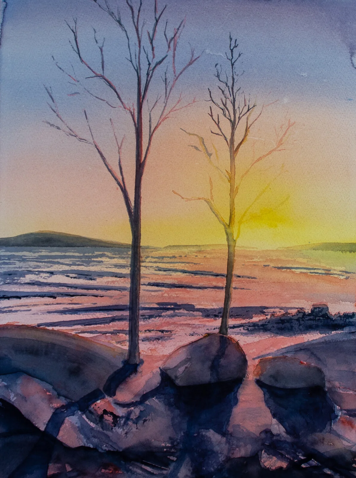 Akvarell Fruset Bottenviken i skymning av Mikael Weddfelt