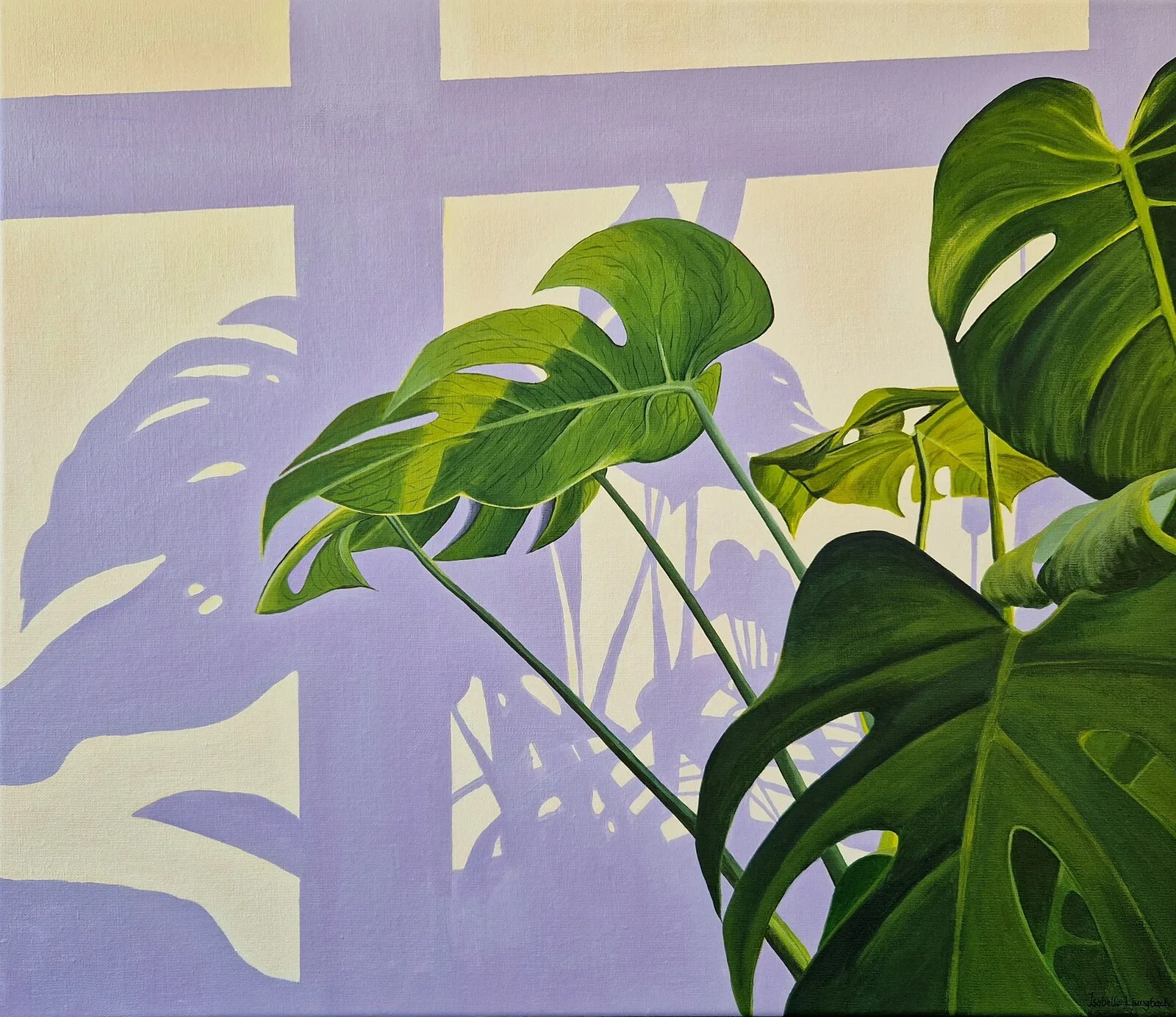 Akrylmålning Lila monstera av Isabelle Ljungbacke