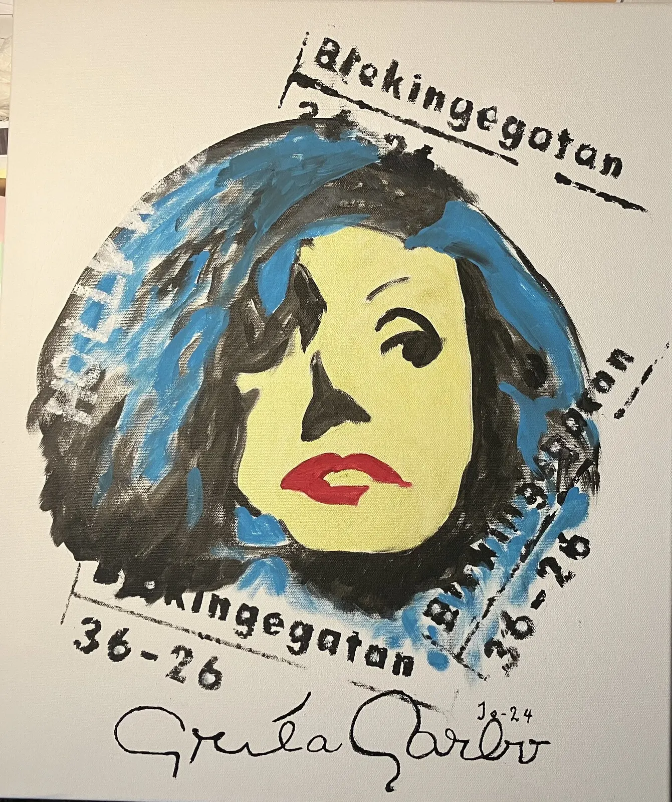 Akrylmålning Fem visioner av Greta Garbo av Jan Olof Fällman