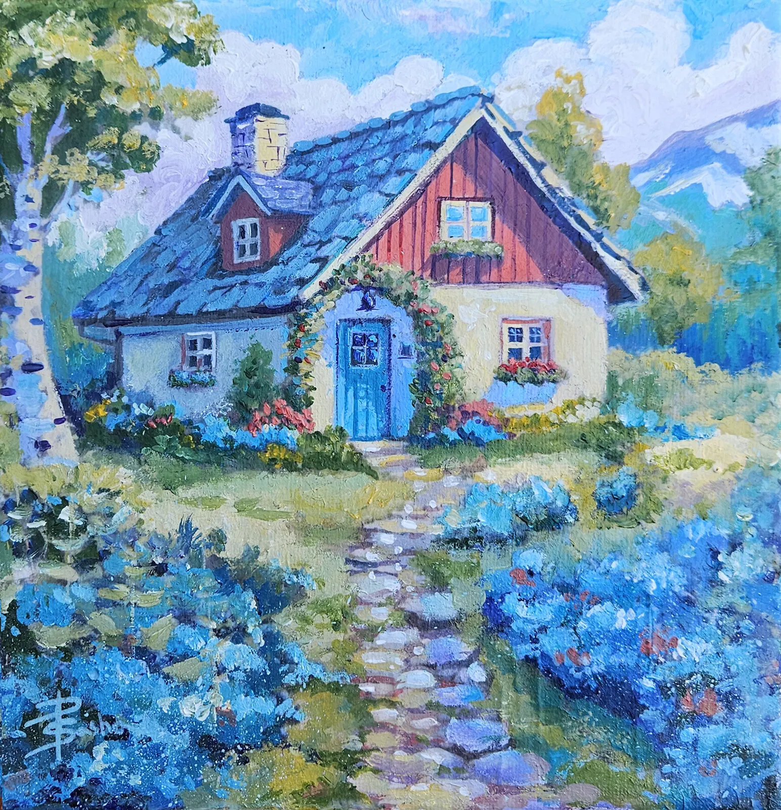 A house with hydrangeas av Aleksandra Paranchenko