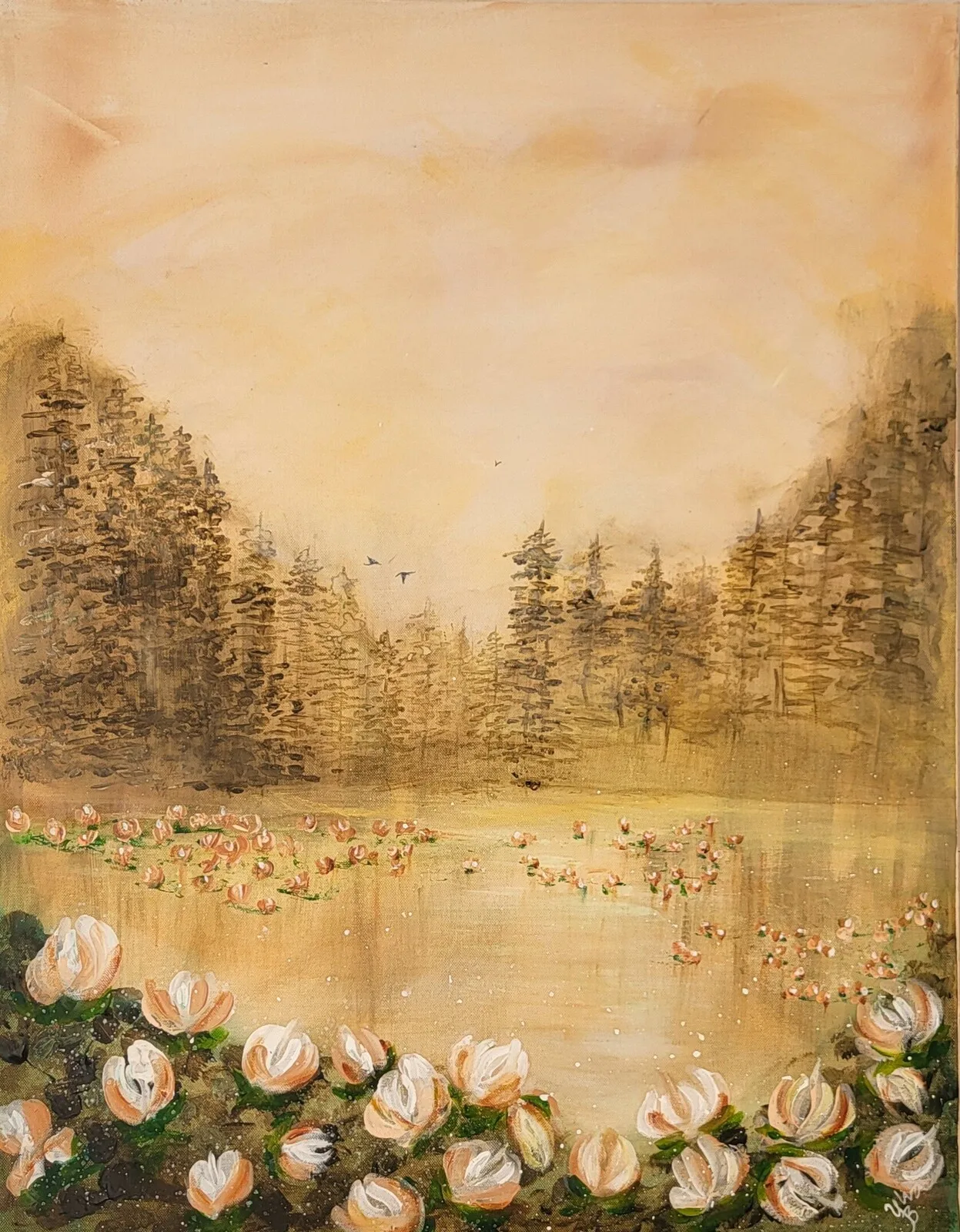 Akrylmålning Näckrosdammen av Ylva Berglund