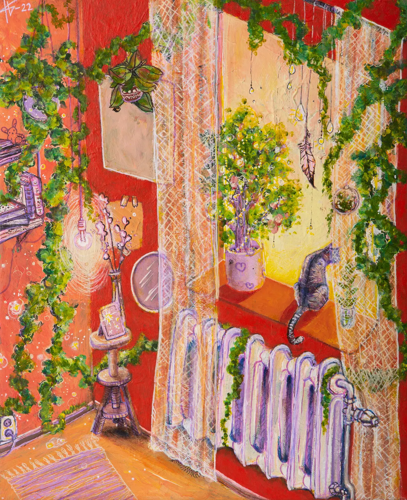 Akrylmålning Katten i fönstret av Saga Aune