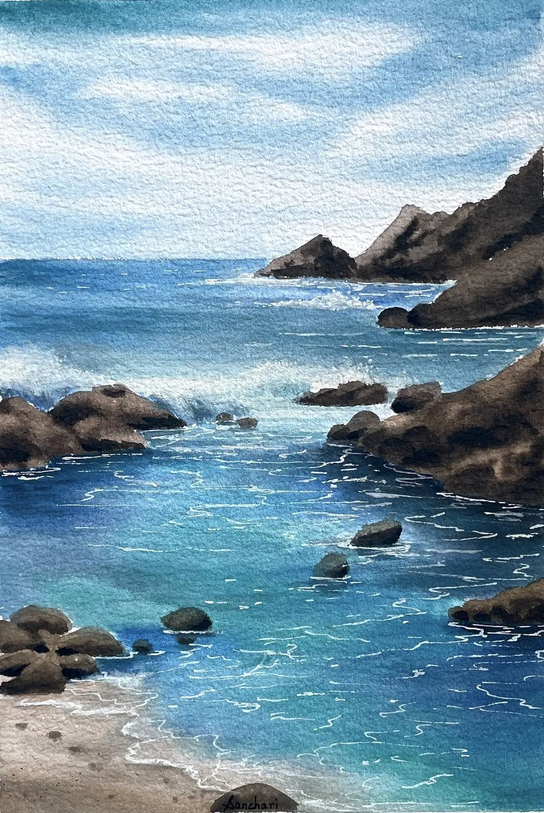 Akvarell Blå havet av Sanchari Sen Sarma