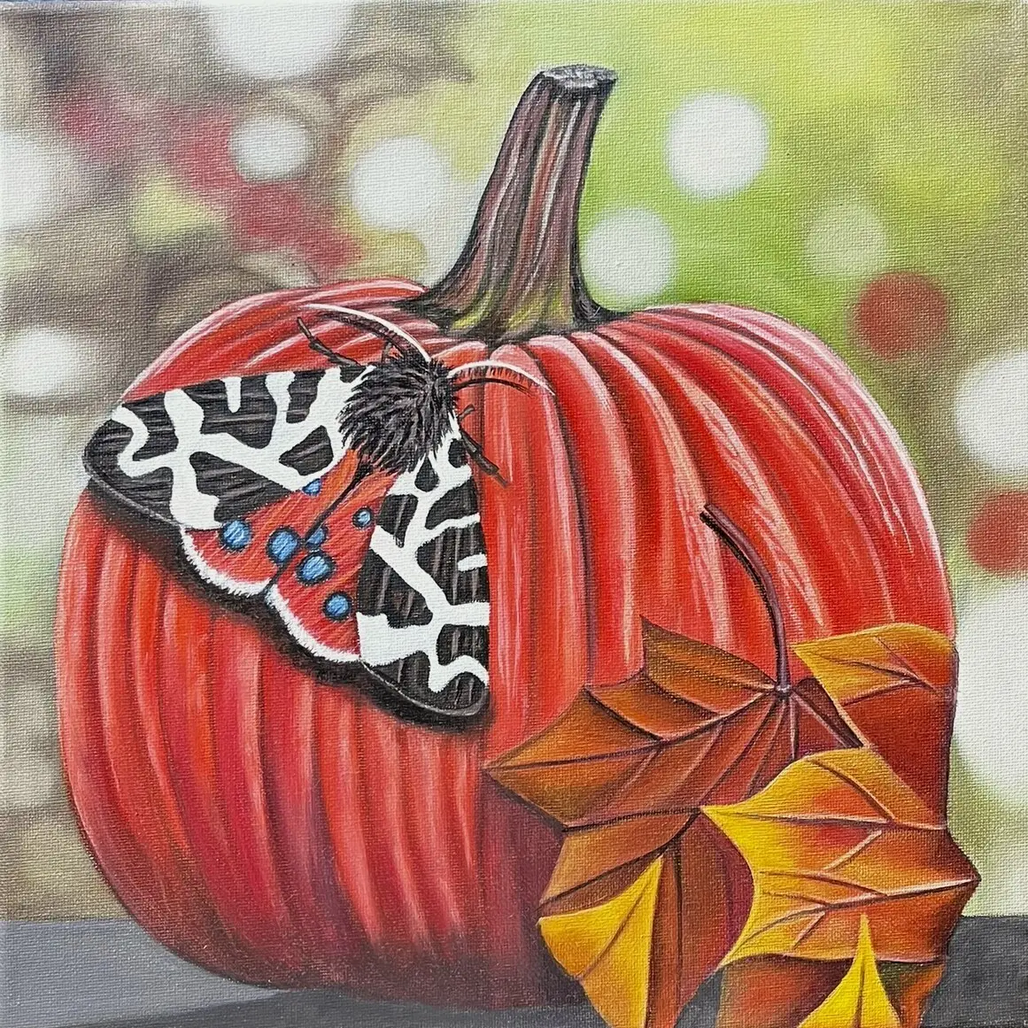 Oljemålning Garden Tiger Moth on pumpkin av Kabo Konst