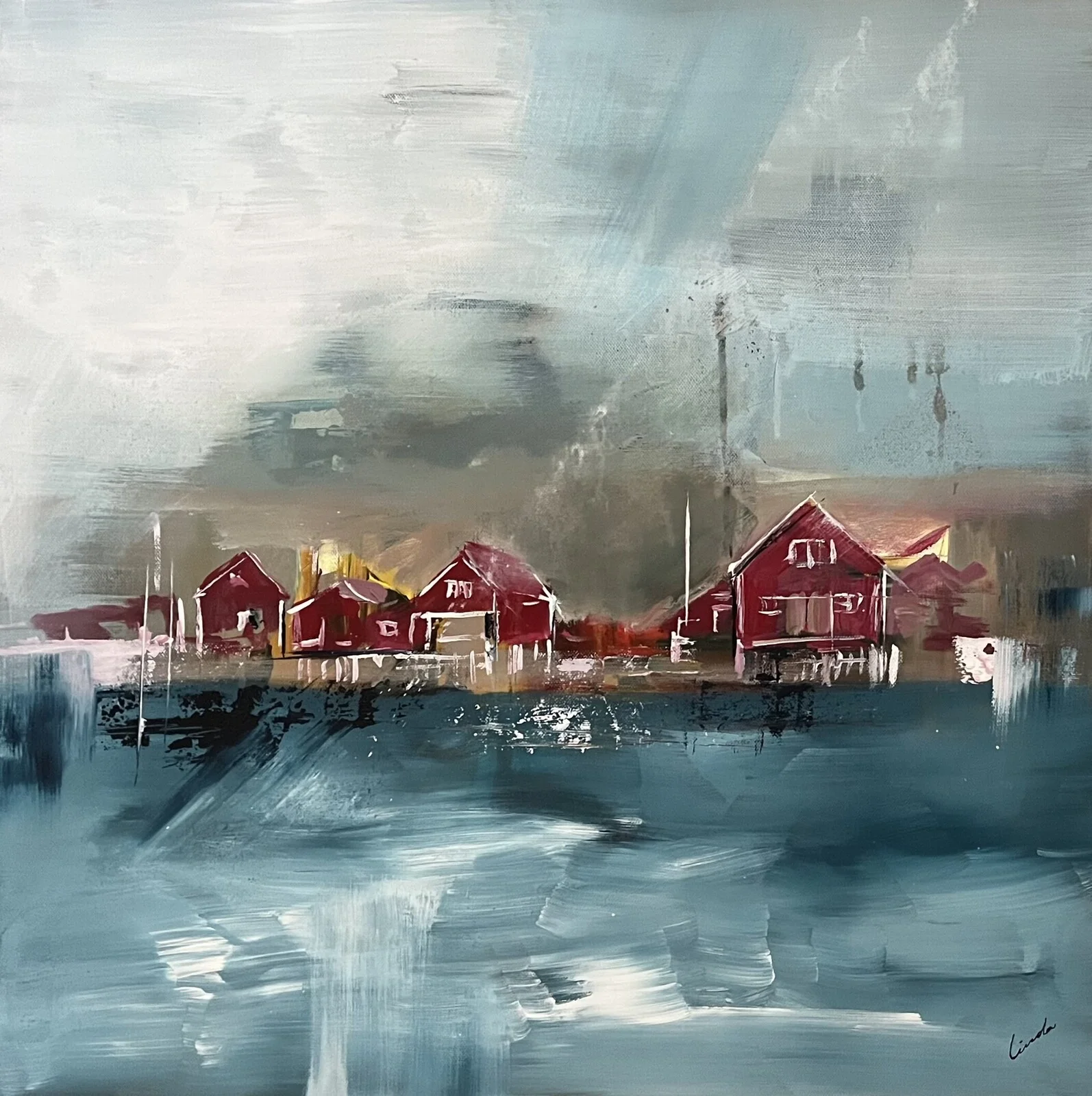 Akrylmålning Sjöboden av Linda Lundin