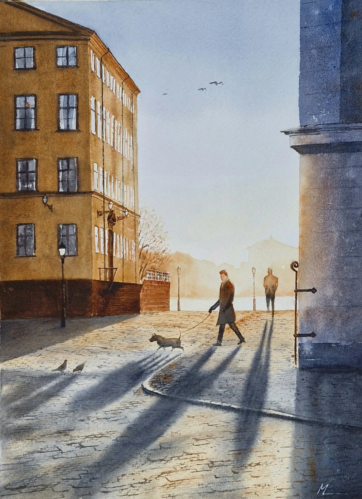 Akvarell Morgonpromenad av Magnus Liden