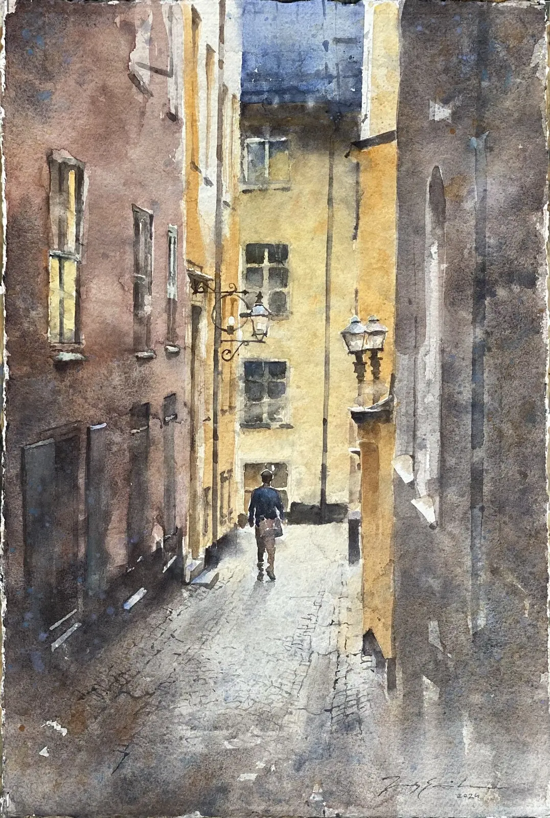 Akvarell Spektens gränd Gamla Stan av Jony Eriksson