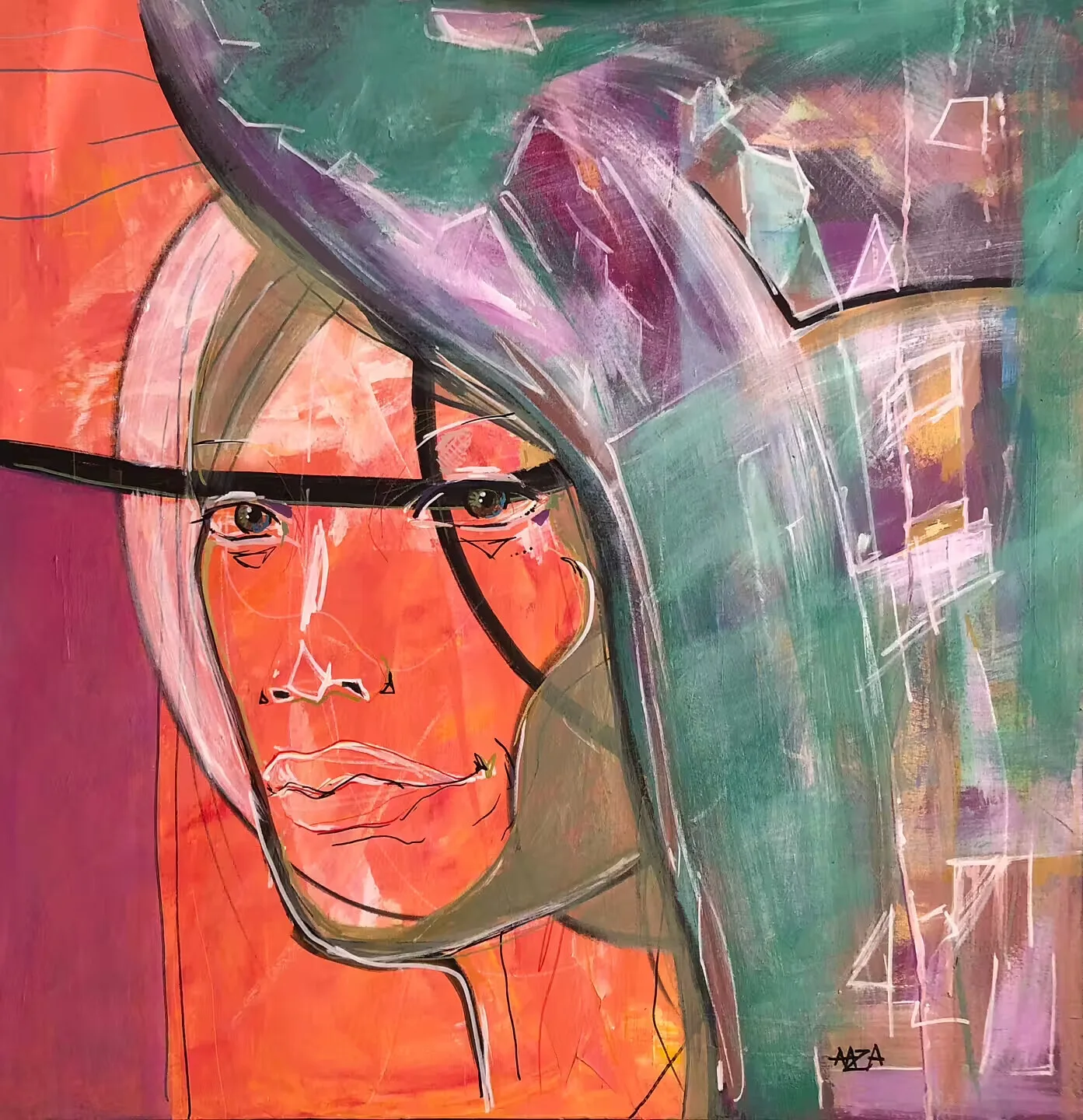 Akrylmålning Fönstertittaren av Aaza Jacobsson