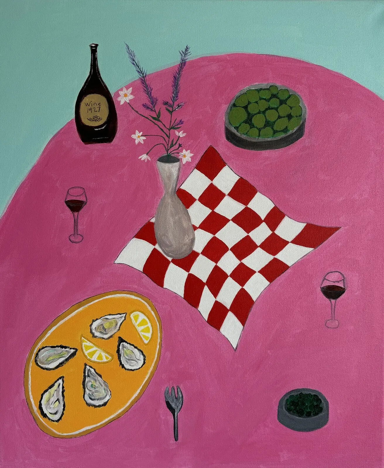 Akrylmålning Oysters and wine av Nicole Njie