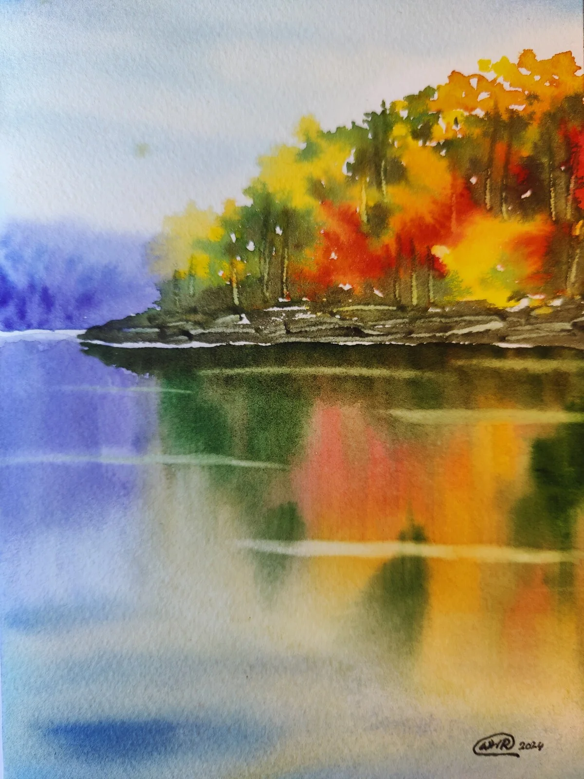 Akvarell A brush of autumn's hue av Wei Hing Rosenkvist